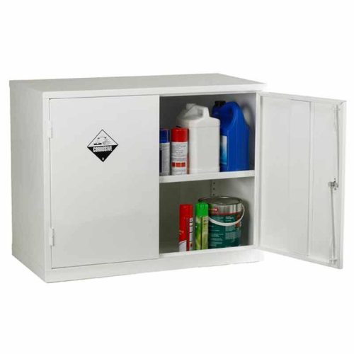 Open White Acid Storage Cabinet