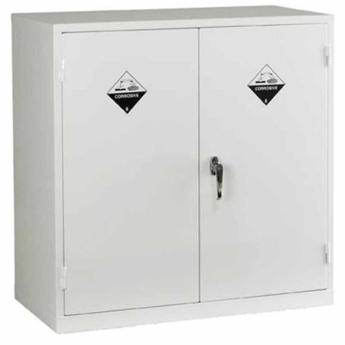 Closed White Acid Storage Cabinet