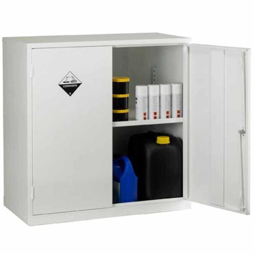 Open White Acid Storage Cabinet