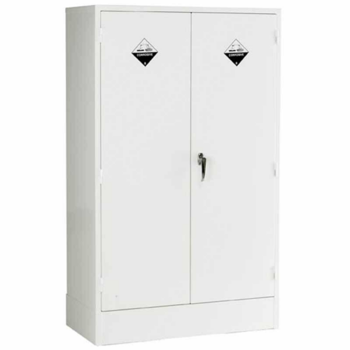 Closed White Acid Storage Cabinet