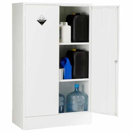 Open White Acid Storage Cabinet