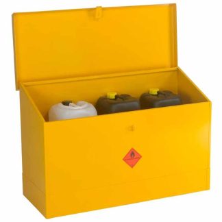 Open Yellow Flammable Liquid Storage Cabinet