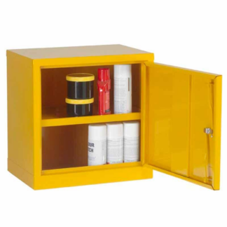 Open Yellow Flammable Liquid Storage Cabinet