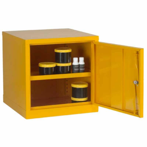 Open Yellow Flammable Liquid Storage Cabinet