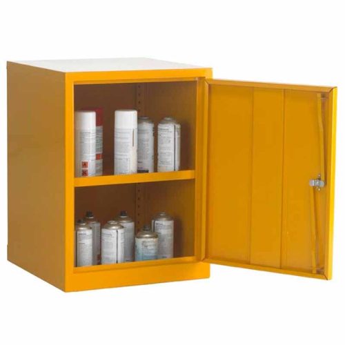 Open Yellow Flammable Liquid Storage Cabinet