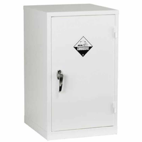 Closed White Acid Storage Cabinet