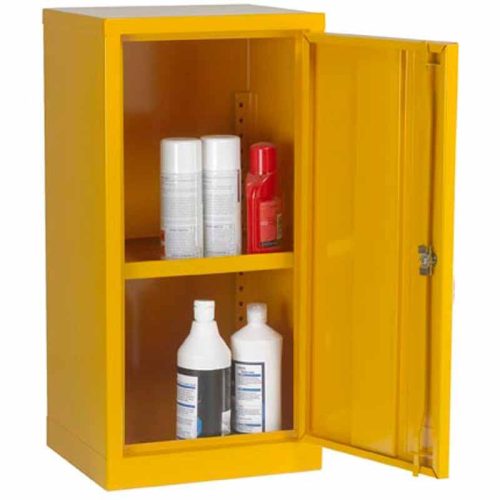 Open Yellow Flammable Liquid Storage Cabinet