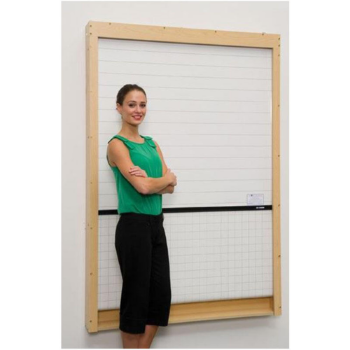 Woman standing in front of wall mounted rollerboard
