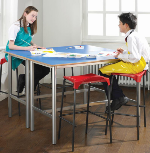 4 Red Metalliform WSM Stools at a craft table