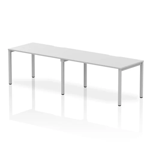 Evolve Plus 2 Person Single Row Office Bench Desk White Top Silver Frame