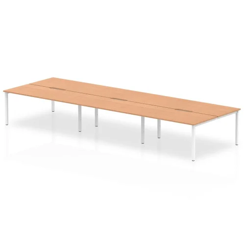 Evolve Plus Bench Desk 6 Person Back To Back Beech Top White Frame