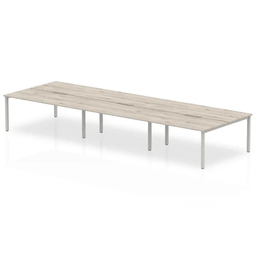 Evolve Plus Bench Desk 6 Person Back To Back Grey Oak Top Silver Frame