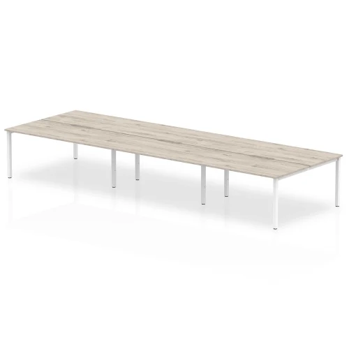 Evolve Plus Bench Desk 6 Person Back To Back Grey Oak Top White Frame