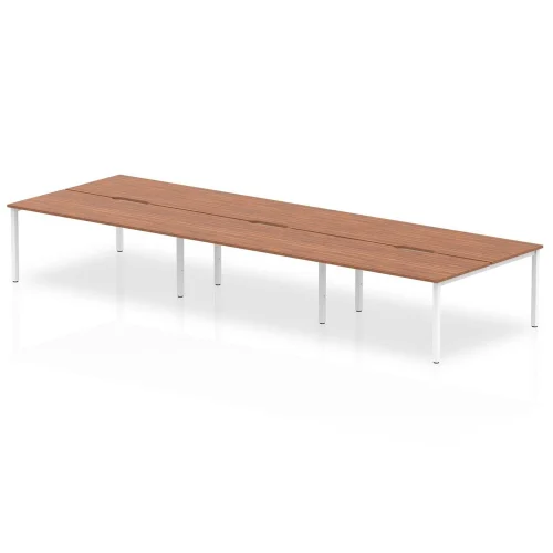 Evolve Plus Bench Desk 6 Person Back To Back Walnut Top White Frame