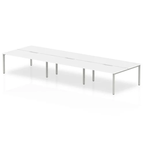 Evolve Plus Bench Desk 6 Person Back To Back White Top Silver Frame