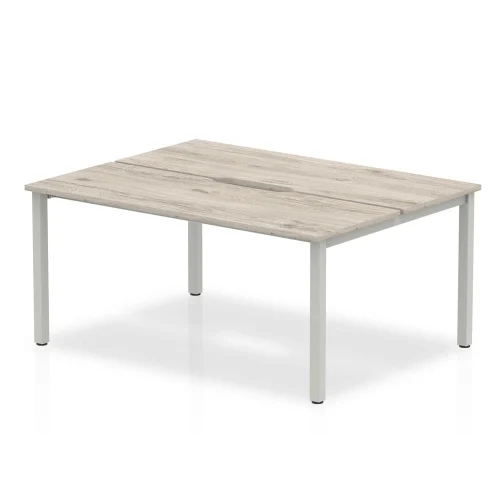 Evolve Plus Bench Desk Two Person Back To Back Grey Oak Top Silver Frame