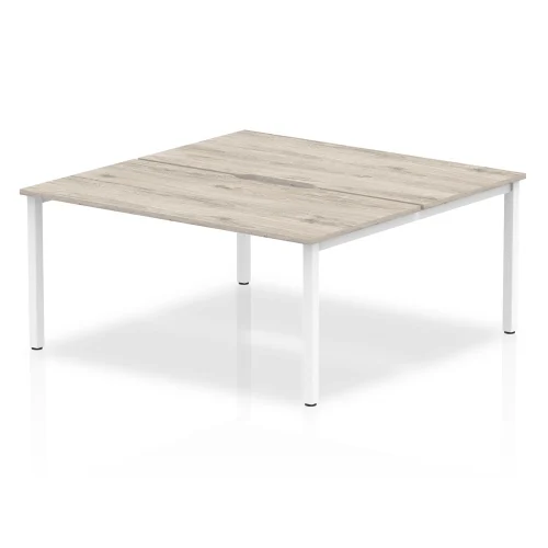 Evolve Plus Bench Desk Two Person Back To Back Grey Oak Top White Frame