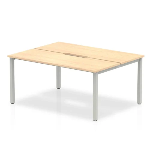 Evolve Plus Bench Desk Two Person Back To Back Maple Top Silver Frame