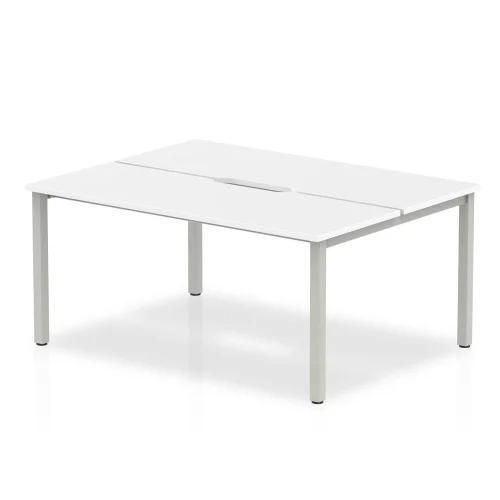 Evolve Plus Bench Desk Two Person Back To Back White Top Silver Frame