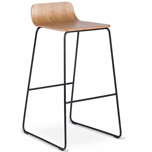 Workstories Lolli High Stool with Natural Ash Veneer and Black Frame