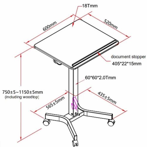 Height Adjustable Tilting Lecturn Table Dimensions