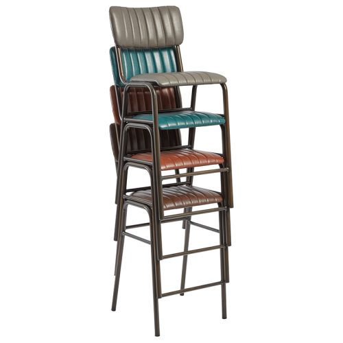 Stacked Tavo Stacking Ribbed Vintage Faux Leather 650mm High Bar Stools