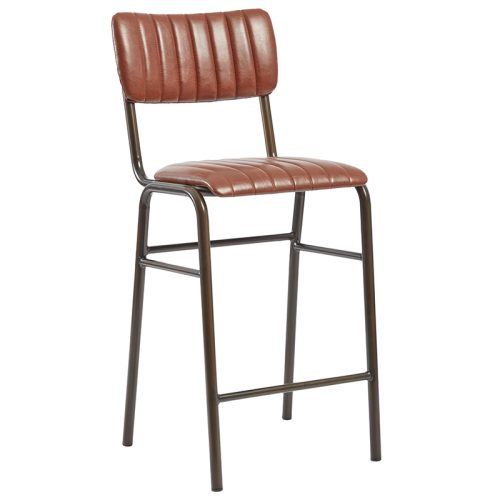 Tavo Stacking Ribbed Vintage Faux Leather 650mm High Bar Stool Tan