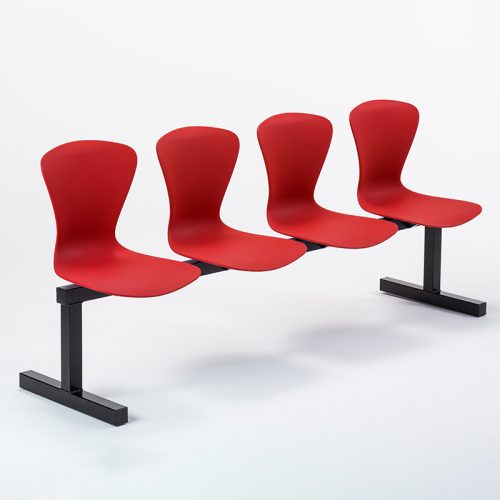 Curtis 4 Seater Beam Unit Red Seats Black Frame