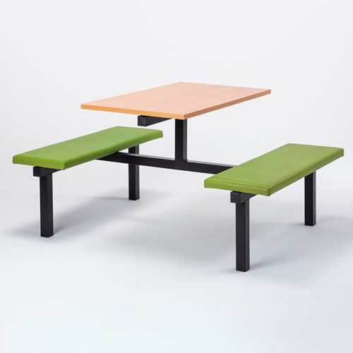 Upton 4 Seater Dual Access Fast Food Canteen Unit Green Vinyl Seats Beech Table