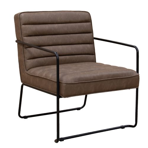 Decco Ribbed Brown Reception Chair with Black Metal Frame