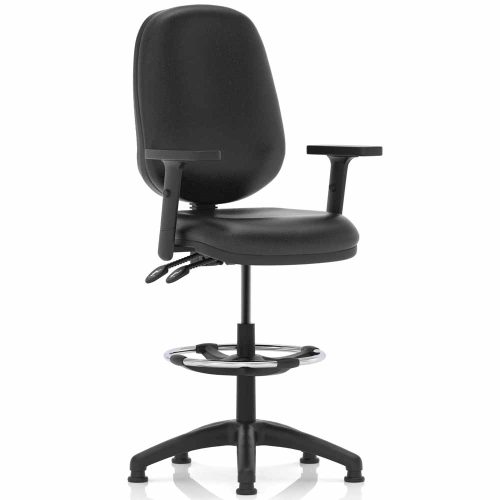 Henley Draughtsman Chair in Black Vinyl with Height Adjustable Arms