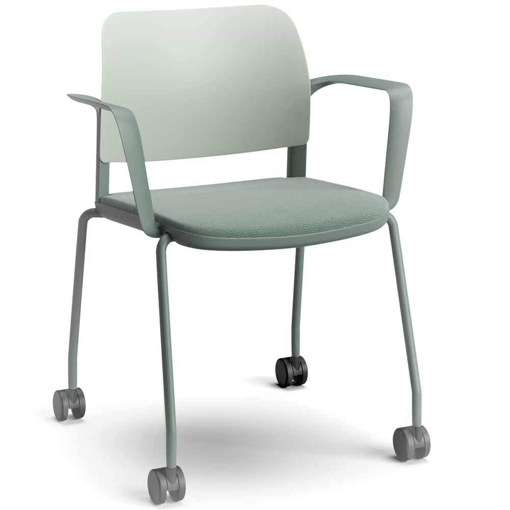 Pledge Ciao Stacking 4 Leg Chair with Castors and Loop Arms Upholstered Seat