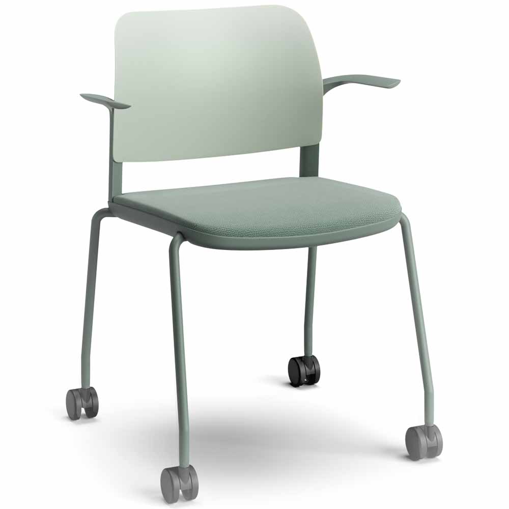 Pledge Ciao Stacking 4 Leg Chair with Castors and Open Arms Upholstered Seat