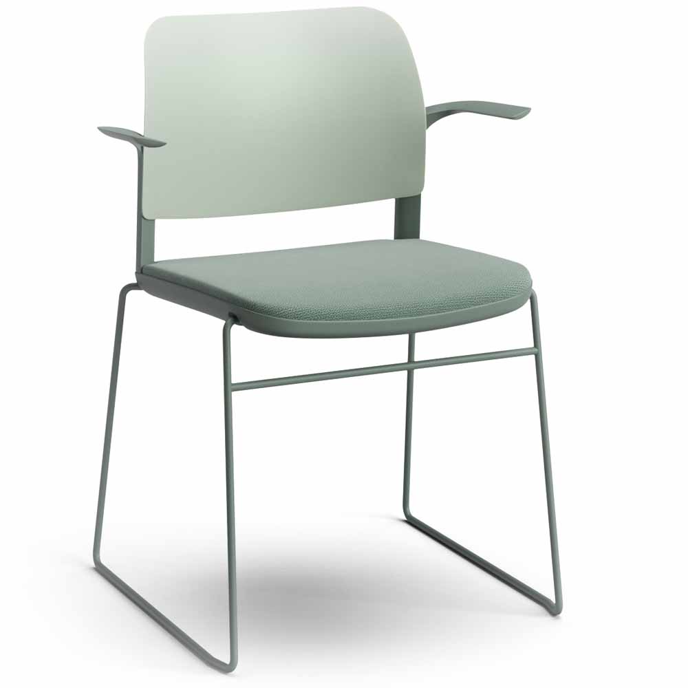 Pledge Ciao Stacking Sled Frame Chair with Upholstered Seat and Open Arms