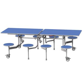 GoRoll Azure Blue 8ft Mobile Folding Dining Table with 8 Stools