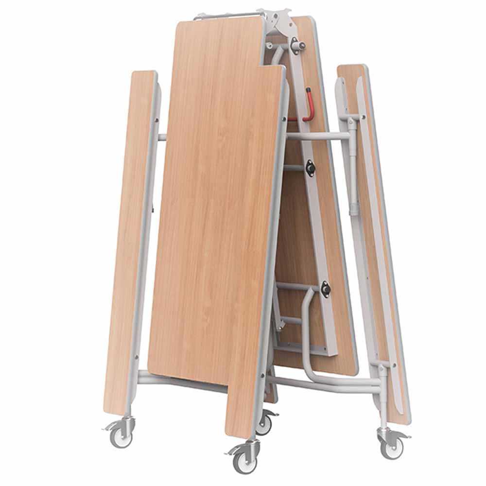 GoRoll Beech Stored Mobile Folding Dining Table with Fixed Benches