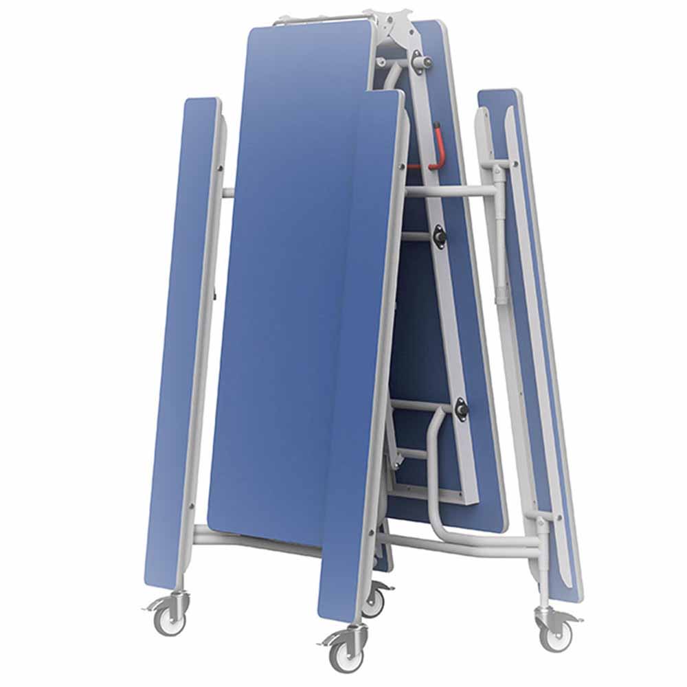 GoRoll Blue Stored Mobile Folding Dining Table with Fixed Benches